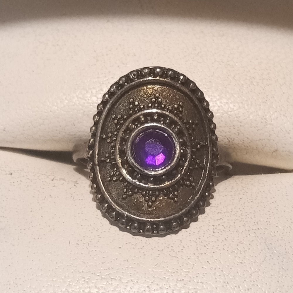 New Stainless Steel Purple Amethyst Ring